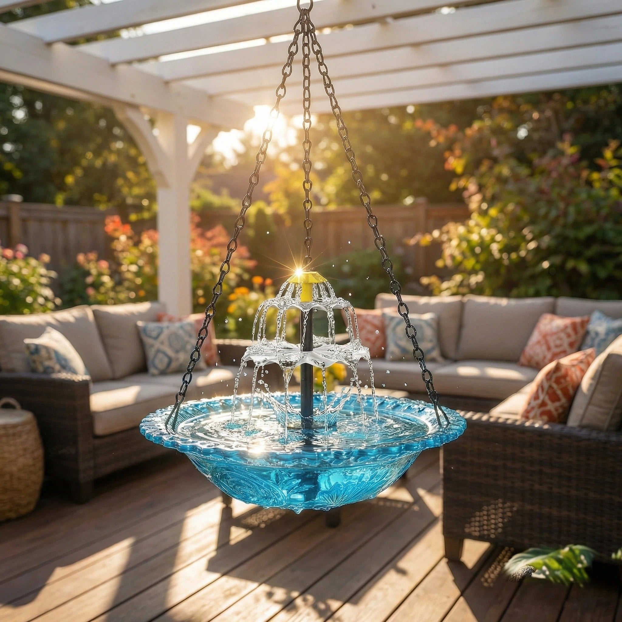 Outdoor Solar-Powered Hanging Water Fountain with Dual Waterfall