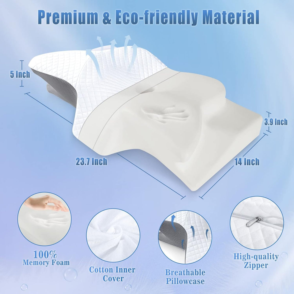 Cervical Support Neck Pillow with Butterfly Contour - Washable Foam Cover