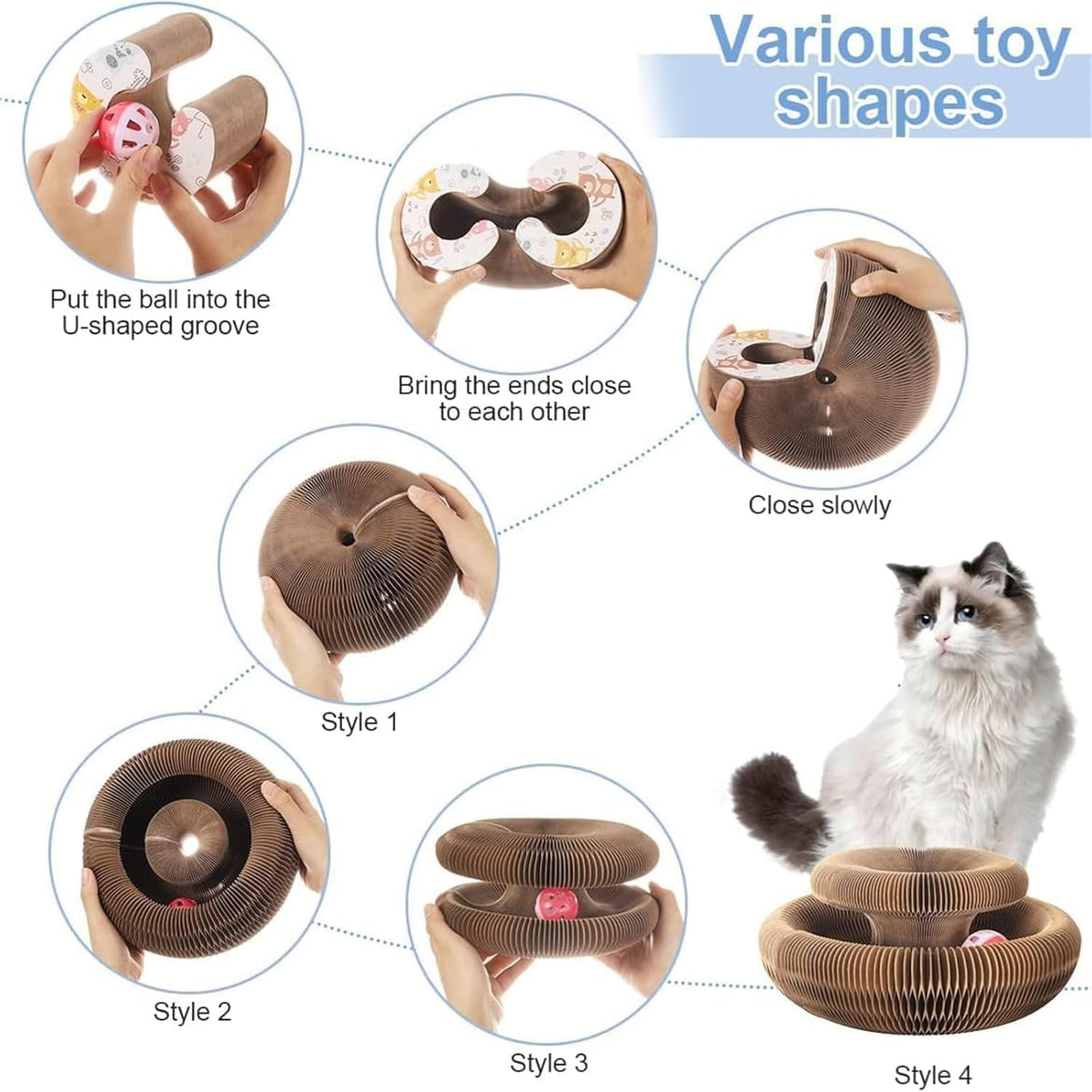 Magnetic Folding Cat Maze Made of Cardboard with Bell Ball Toy