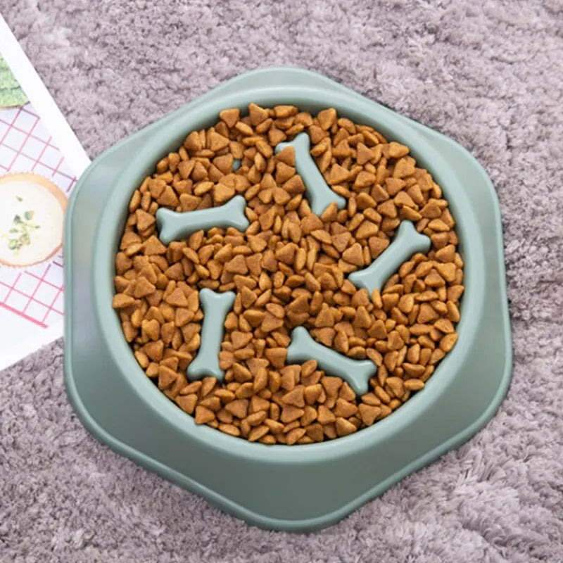 Bowl with Elevated Grooves to Prevent Gulping