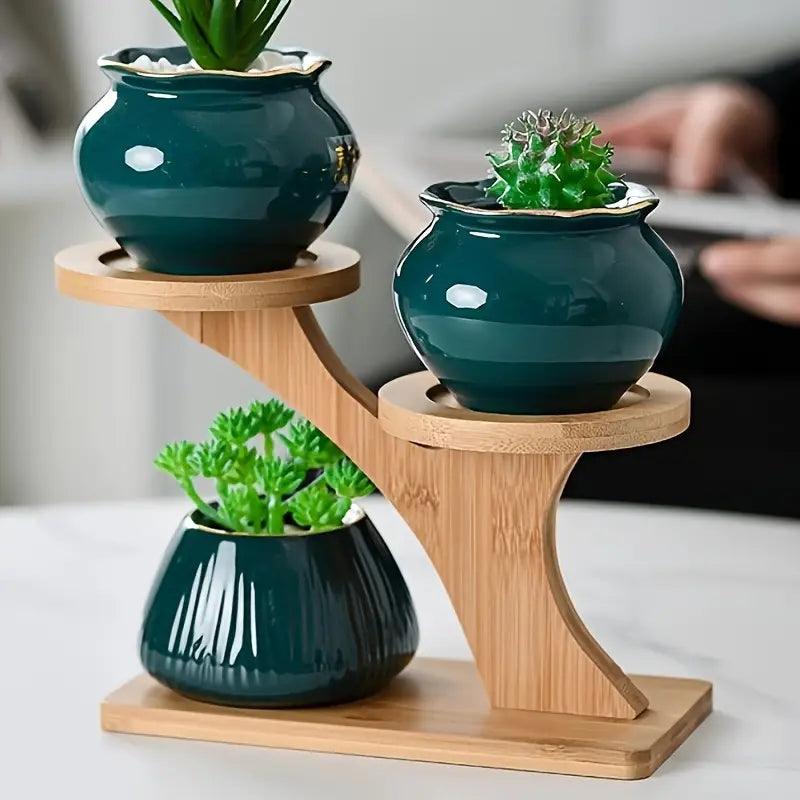 Two-Tier Bamboo Plant Stand with Adjustable Shelf Heights