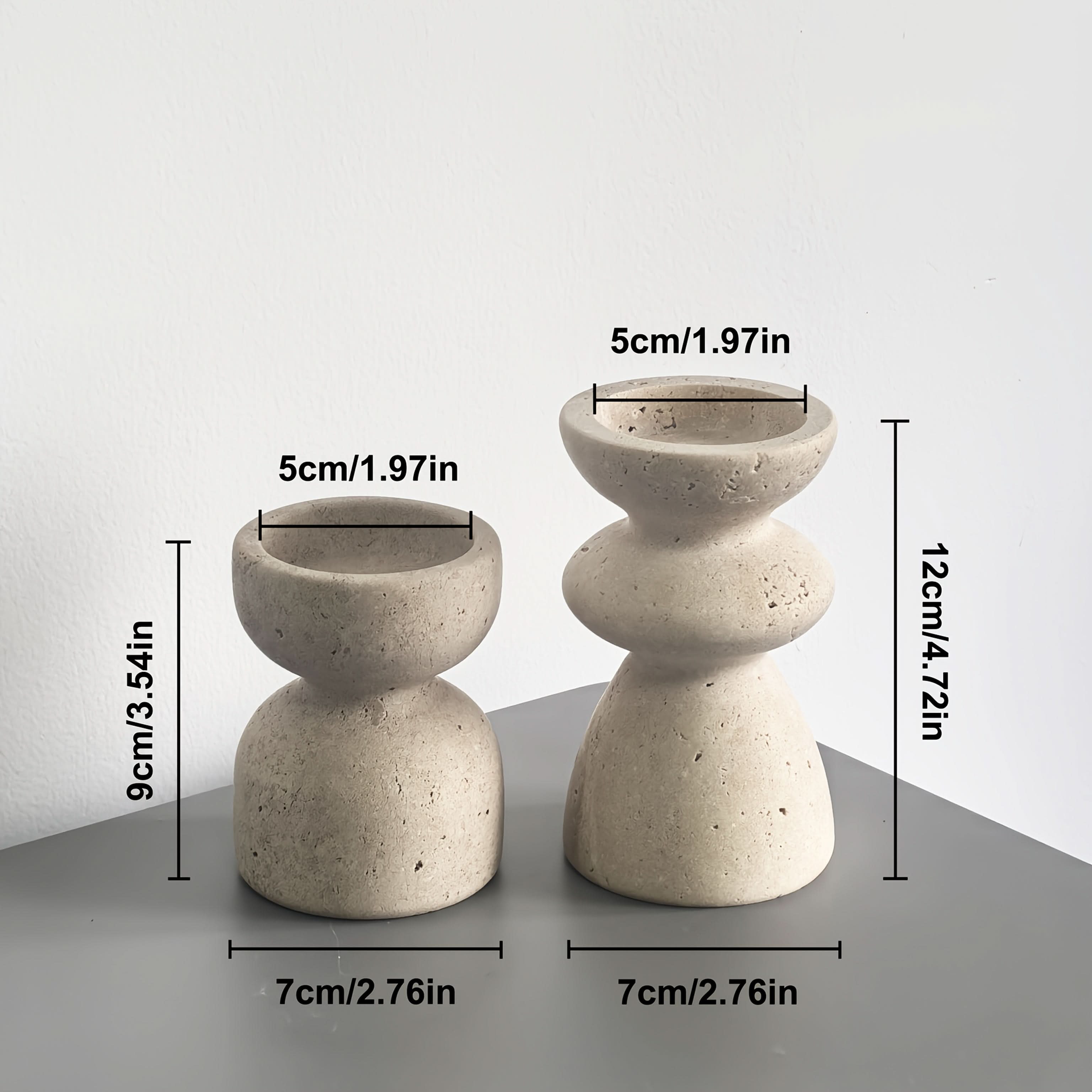 Set of Natural Marble Candle Holders in Travertine Style