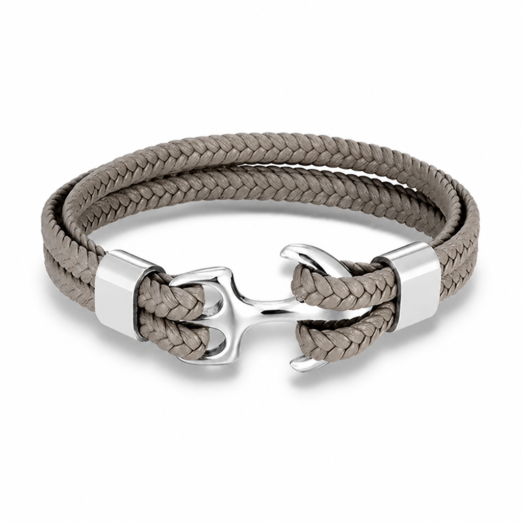 Stainless Steel Anchor Leather Bracelet (Adjustable)