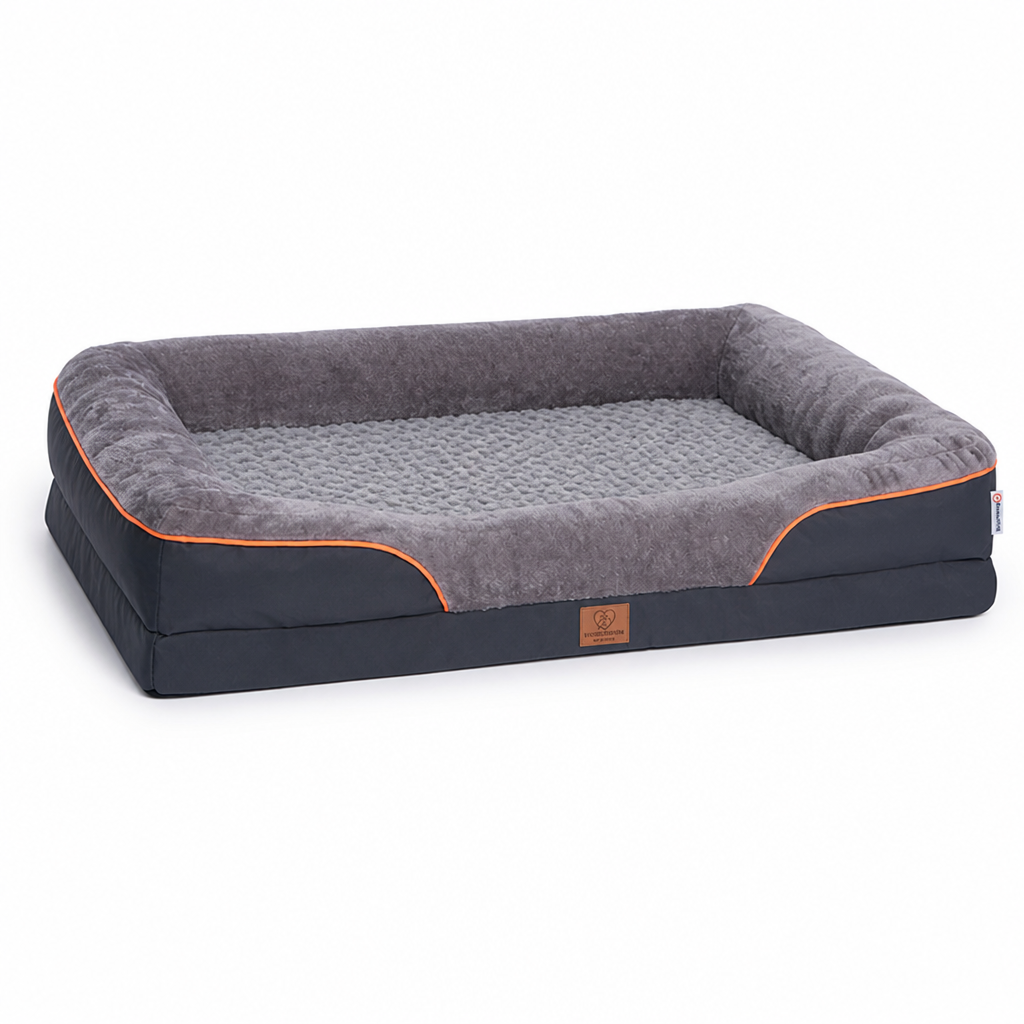 Orthopedic Plush Bolster Pet Bed (Removable, Washable Cover)