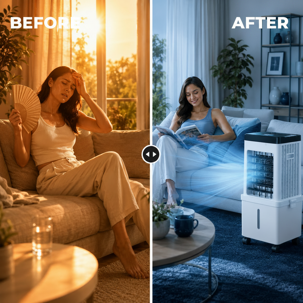 Compact 3-in-1 Air Cooler and Fan for Quiet Bedroom, Office, Desk Use
