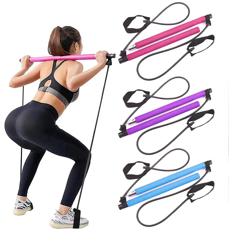 Full Body Home Workout Kit with Resistance Bands and Pilates Bar