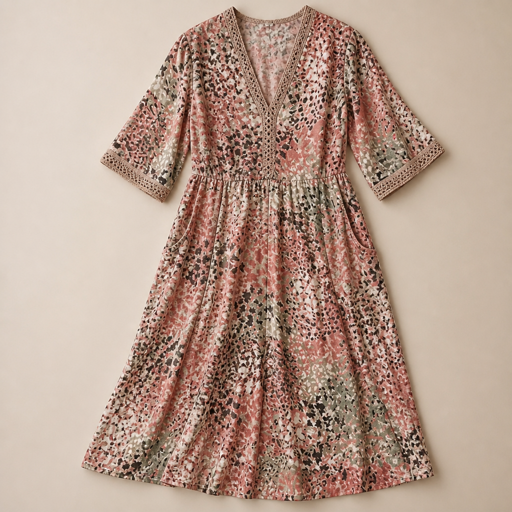 Aesthetic — boho printed midi dress celebrating style, comfort, and a mature vacation vibe.
