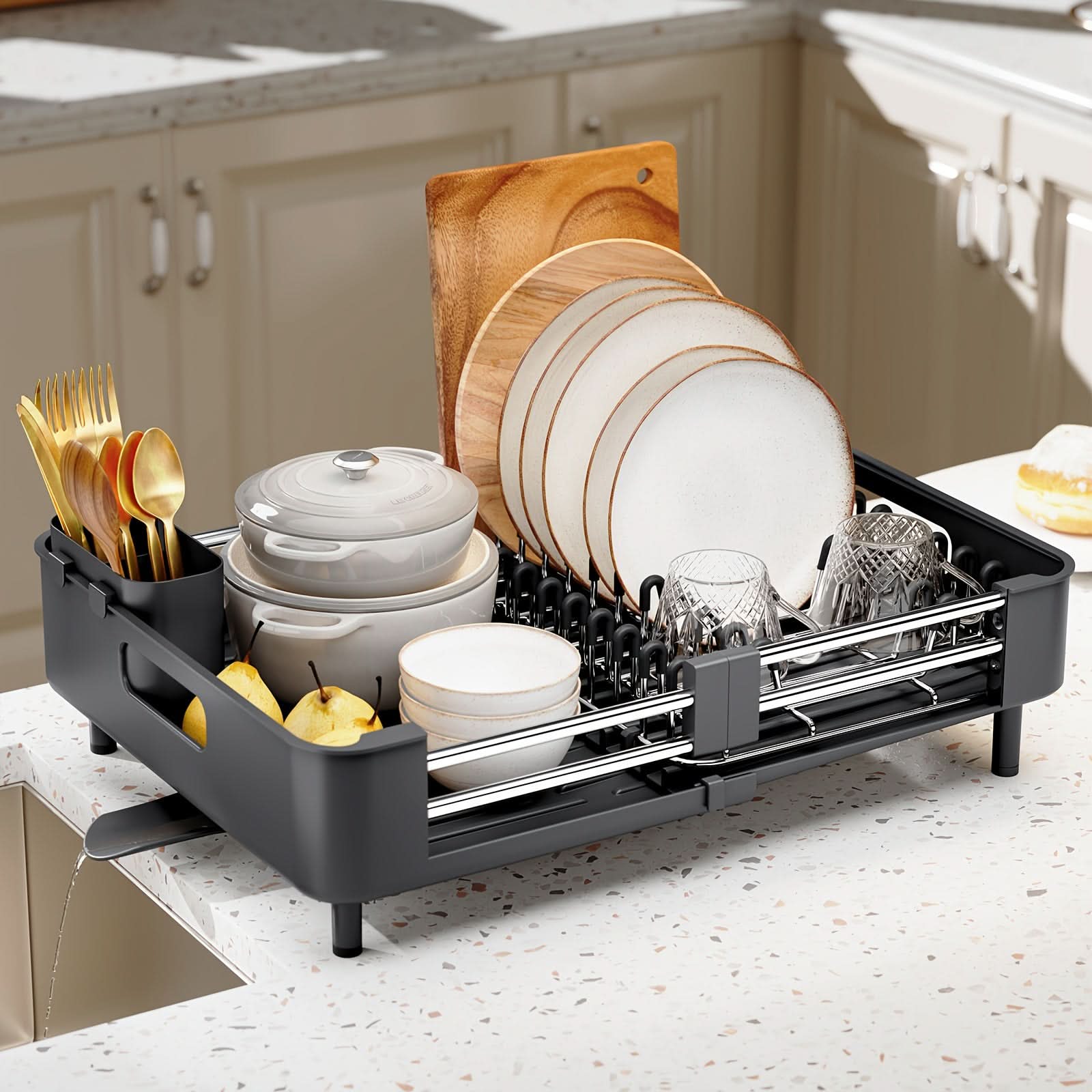 Expandable Dish Drying Rack with Drainage Spout