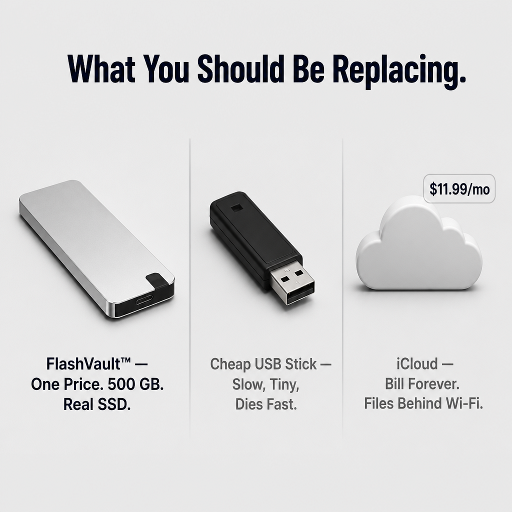 FlashVault™ — Liberate Your Phone From "Storage Nearly Full" Permanently | Plug-and-Play 500GB