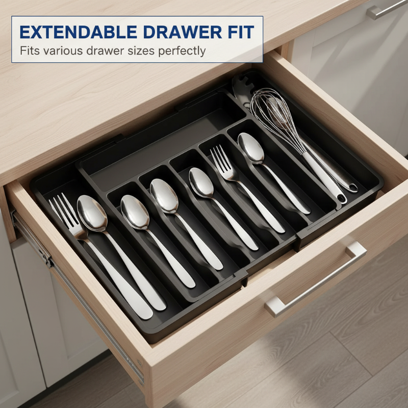 Adjustable Cutlery Organizer for Drawers – 33 to 57 cm Expandable