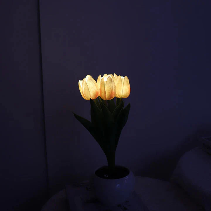 LED Table Lamp with Realistic Flower Design and Ceramic Base