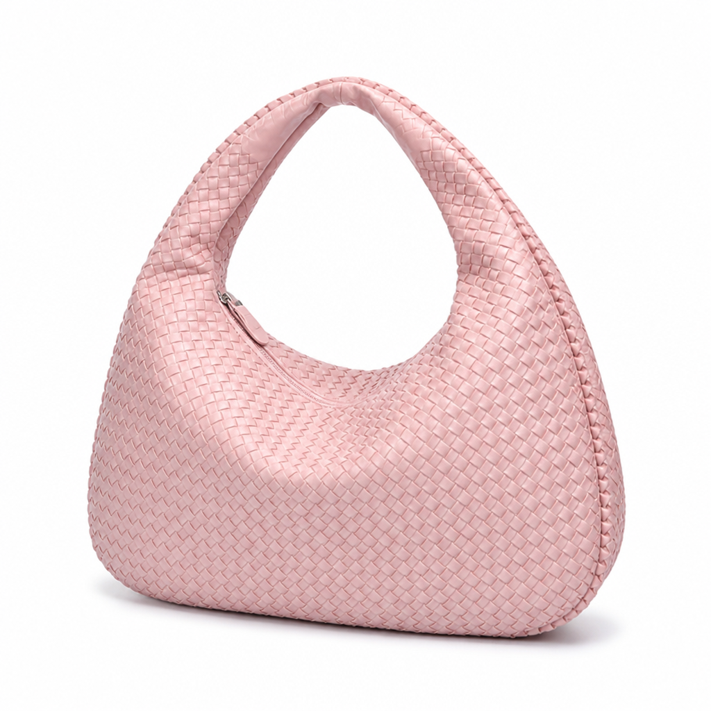 Spacious Vegan Leather Woven Tote Bag