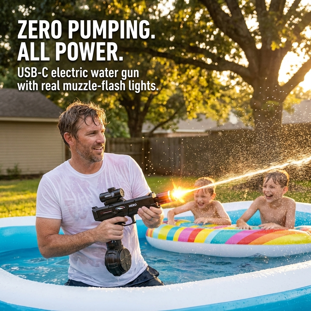 ThunderSplash™ — Soak Your Backyard Without Pumping, USB-C Powered & Muzzle-Flash Lights