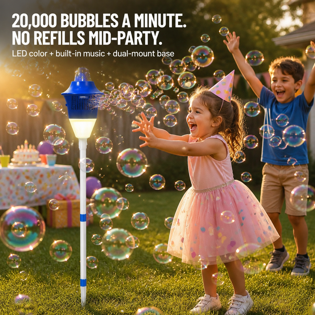 BubbleWhirl™ — Blast Every Party with 20,000 Bubbles, LED Lights & Tunes