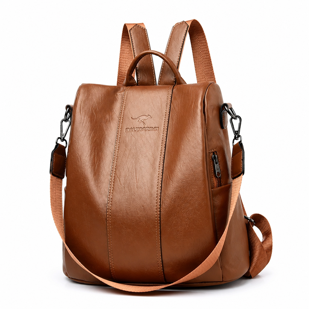 Anti-Theft Rear Zip Water-Repellent Faux Leather Convertible Backpack