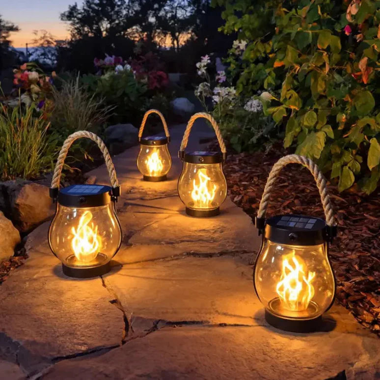 Weatherproof Solar Lantern with Flame Effect – 8-Hour Light & USB-C Charge