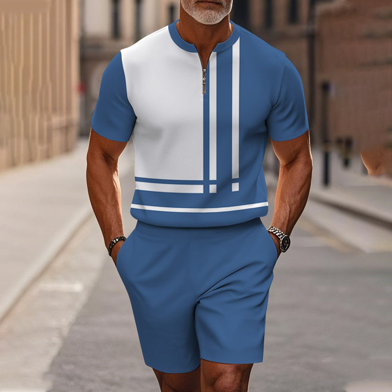Marsten™ – Custom Zip-Collar Shirt with Matching Shorts Set for Men