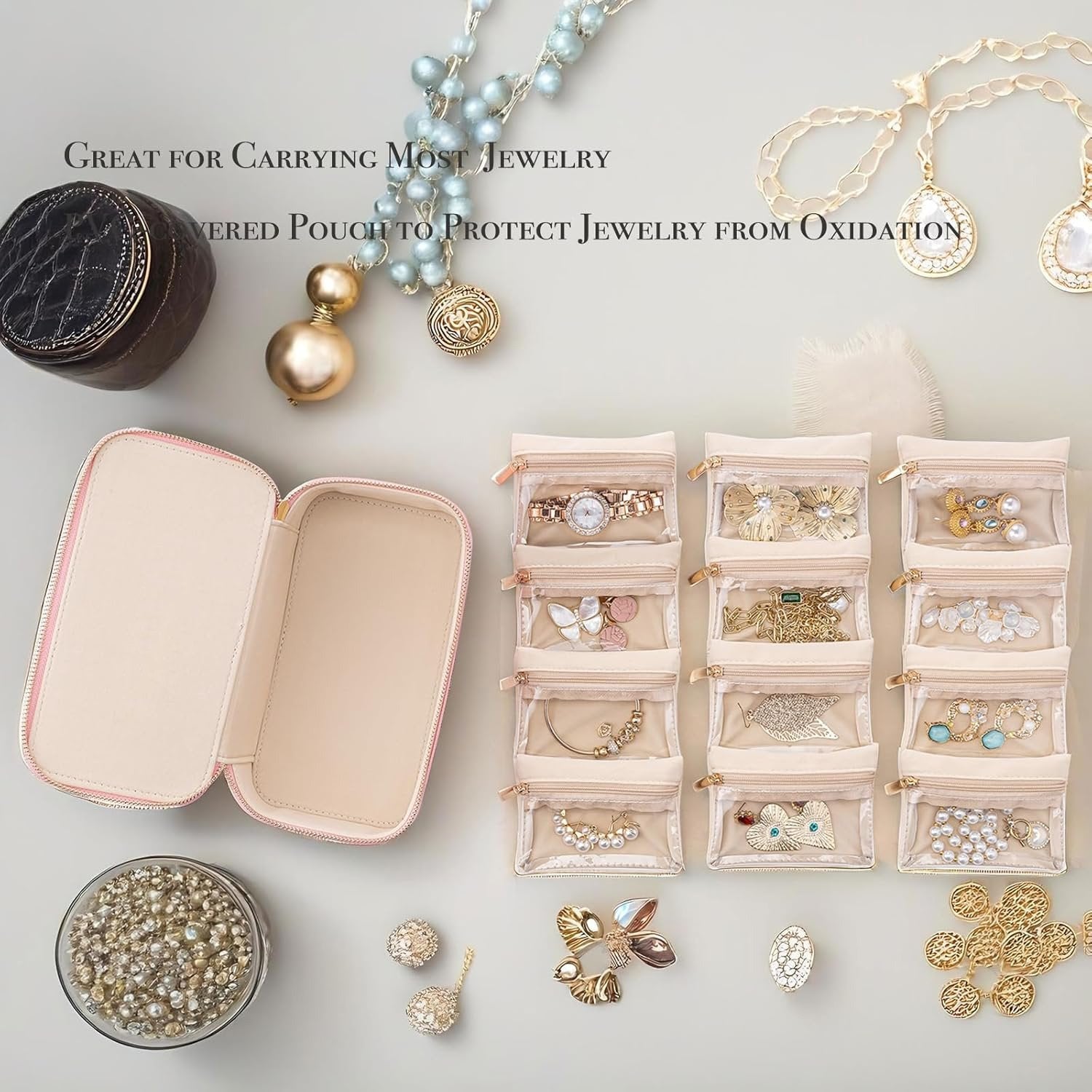 Zippered Jewelry Storage Box with Compartments