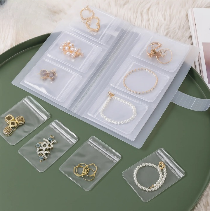 Jewelry Storage Book Featuring 30 Clear Zip Pockets