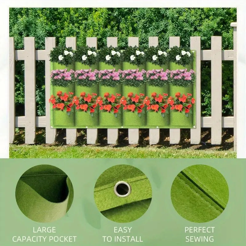 Wall-Mounted Vertical Plant Bag with 18 Pockets Made of Felt