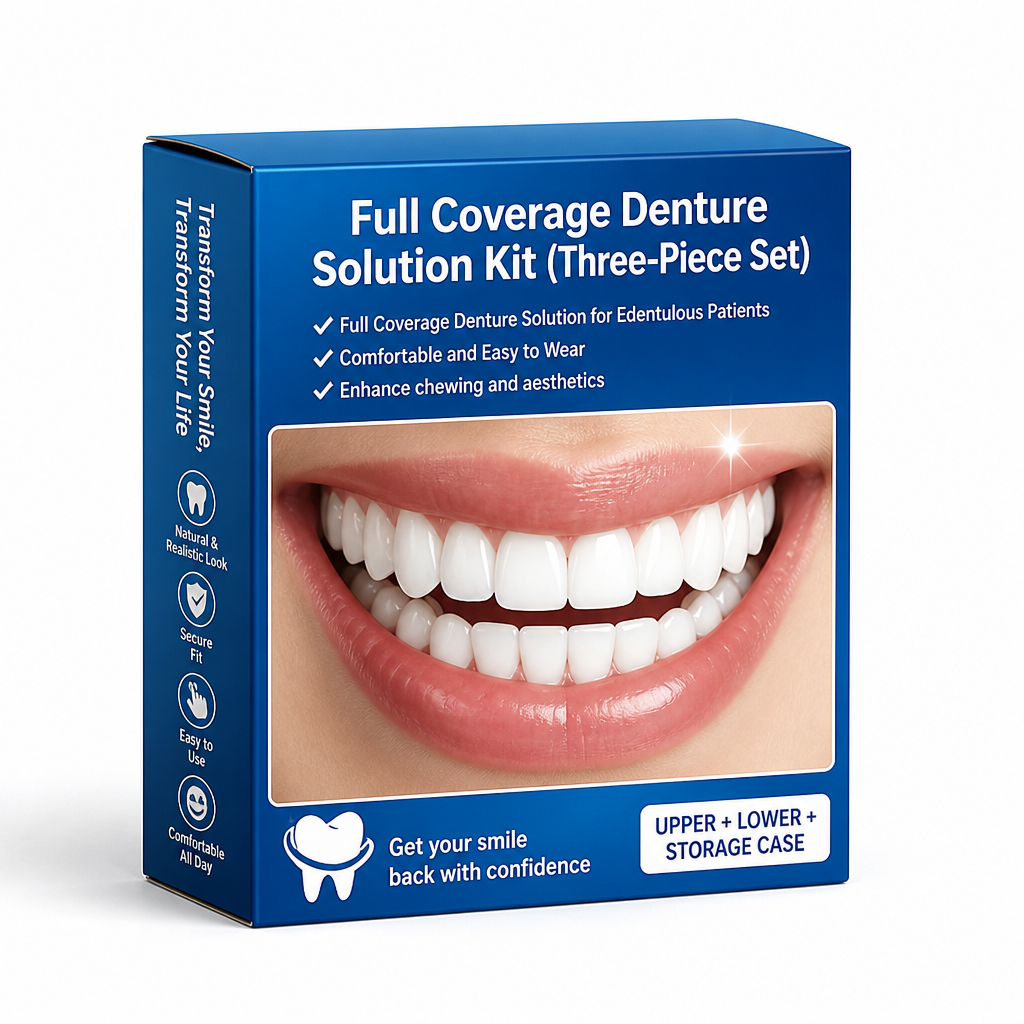 Full-Coverage Realistic Upper & Lower Denture Set (3-Piece Set)