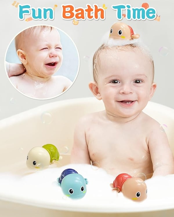 Set of 6 Bath Toys – Wind-up Swimming Turtles