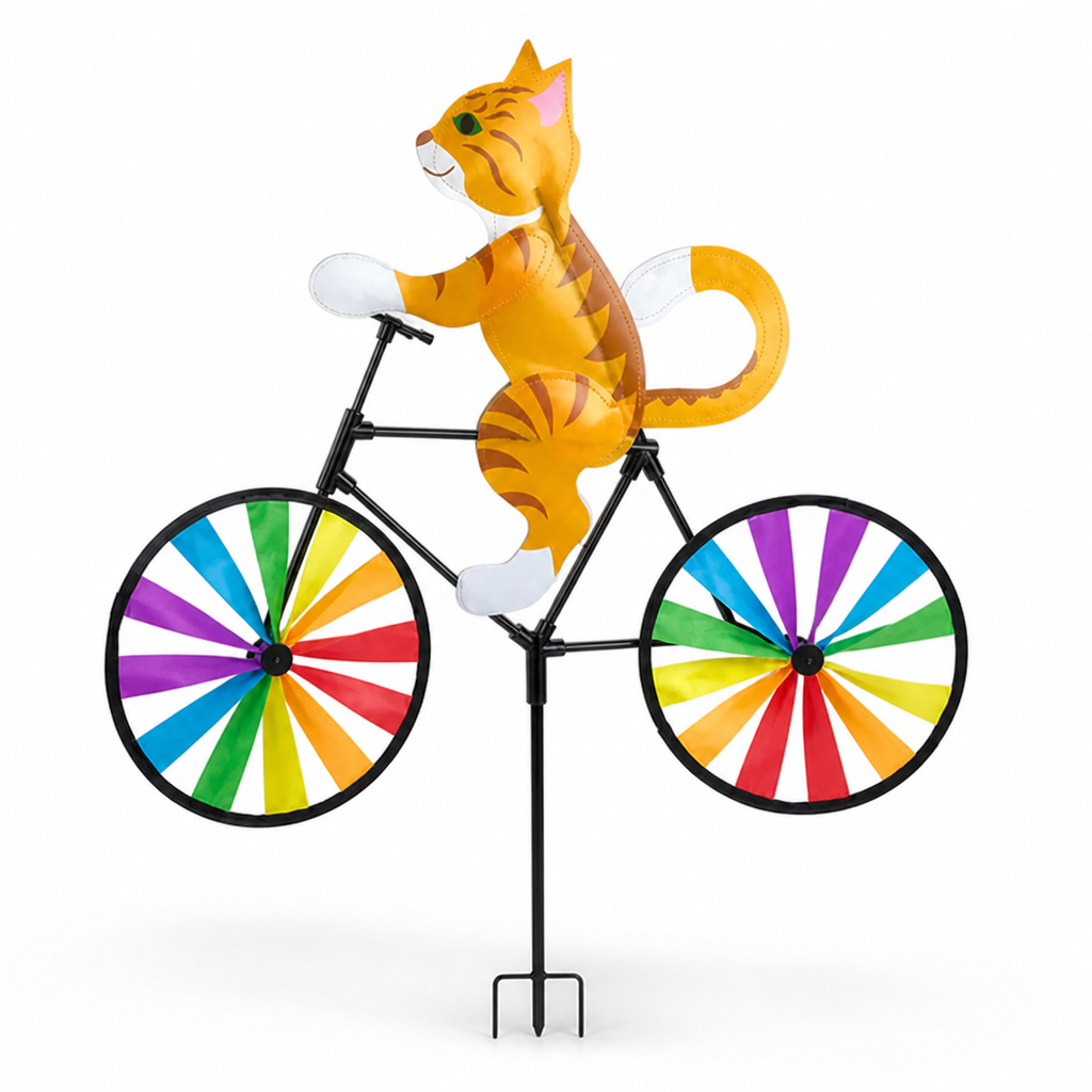 Hand-Painted Weatherproof Spinning Garden Windmill Stake (Cat Figurine)