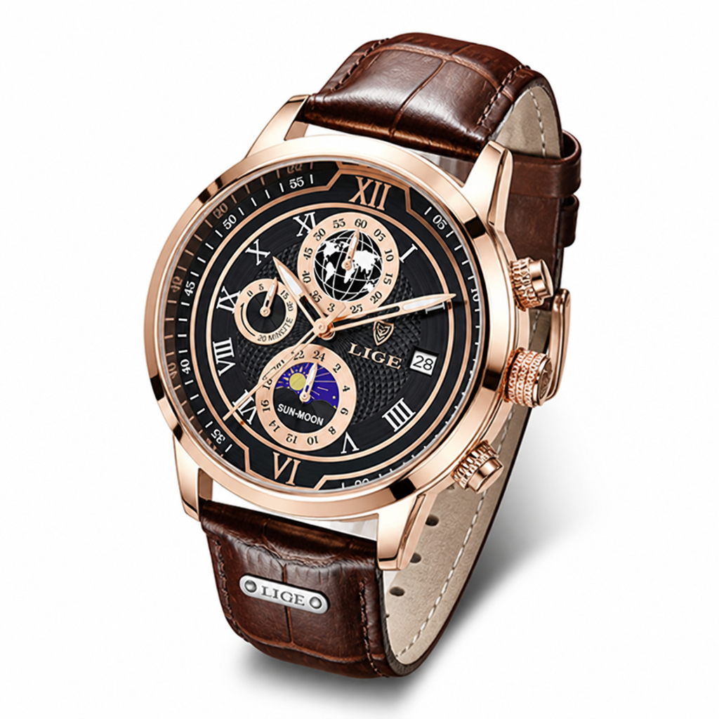 Polished Classic Chronograph Men's Watch (Adjustable Strap)