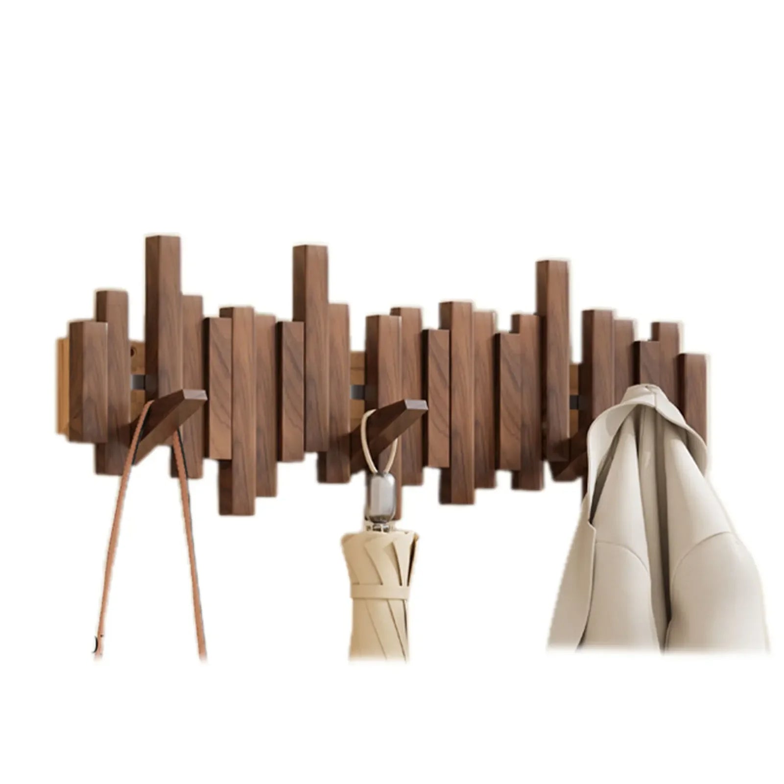 Elegant Wooden Wall-Mounted Coat Organizer with Magnetic Hooks
