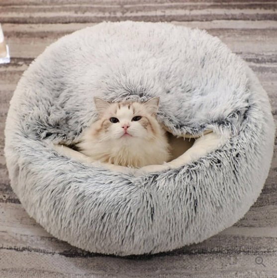 Round Donut Nest Bed for Dogs and Cats - Washable and Anxiety-Relieving