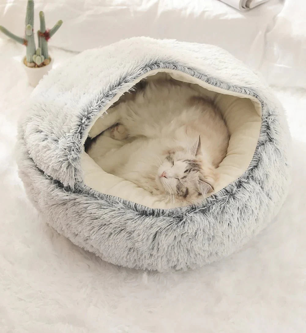 Round Donut Nest Bed for Dogs and Cats - Washable and Anxiety-Relieving