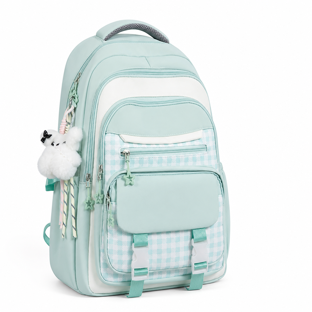Plaid Patchwork Large-Capacity & Multi-Compartment Backpack