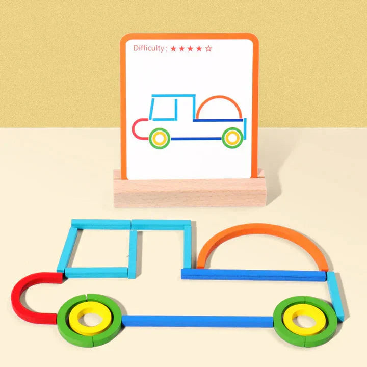 Construction Set with Wooden Sticks, Rings, and Activity Cards