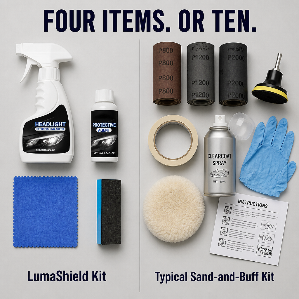 LumaShield™ — Spray to Clear Foggy Headlights Fast, No Sanding or Garage Trips Needed