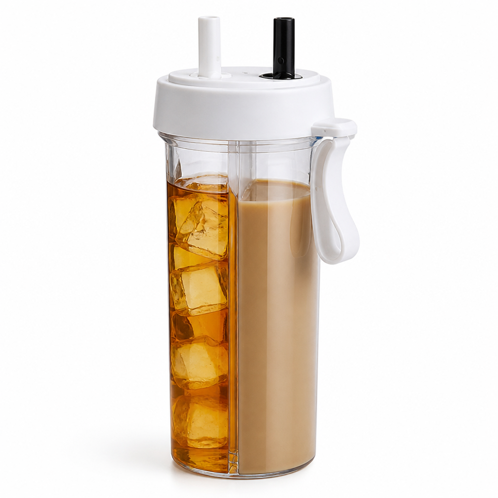 Dual-Chamber Leak-Proof Tumbler (Removable Double Straw)