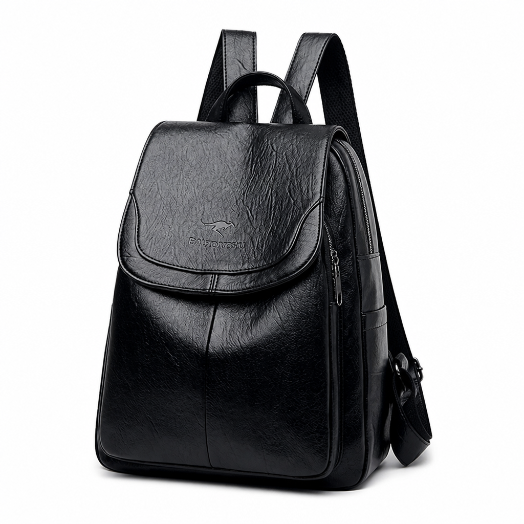 Durable Faux Leather Flap-Top Backpack