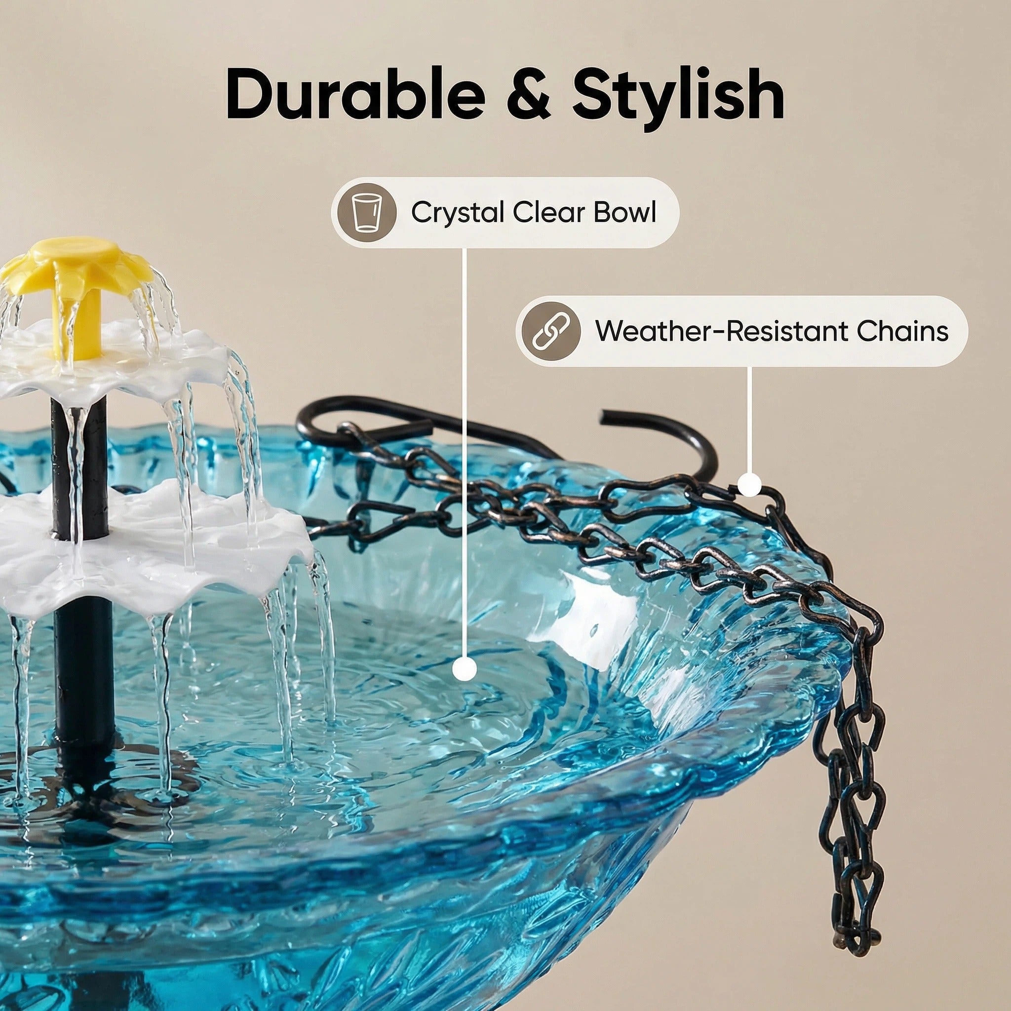 Outdoor Solar-Powered Hanging Water Fountain with Dual Waterfall