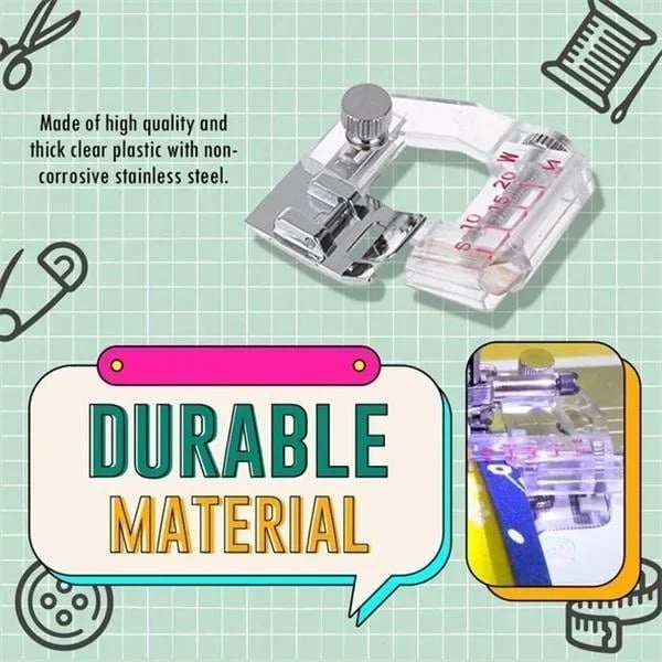 Adjustable Bias Tape Foot for Sewing – 0.5 to 2 cm, Clear Design