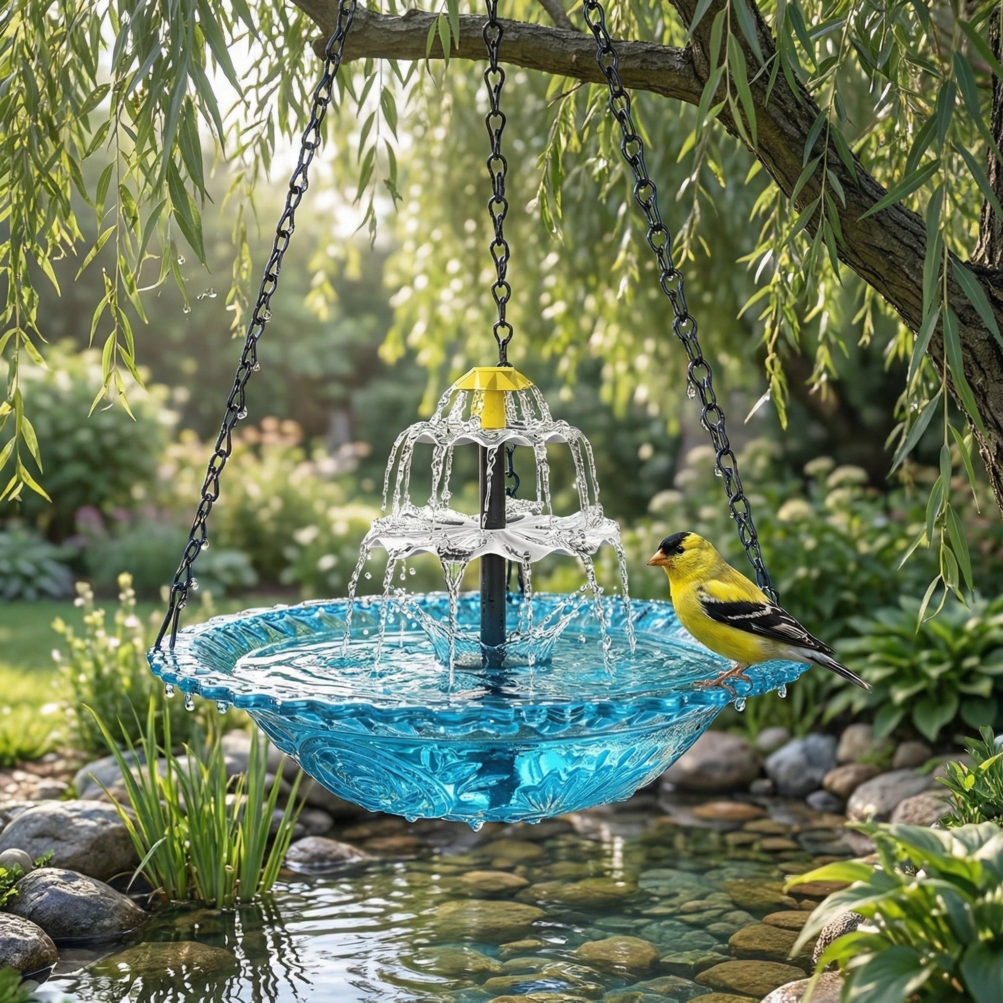 Outdoor Solar-Powered Hanging Water Fountain with Dual Waterfall