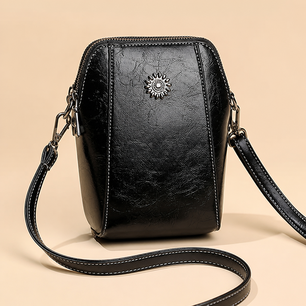 VeroLuxe™ – Vintage Oil-Finish Leather Phone Crossbody Bag with Adjustable Strap