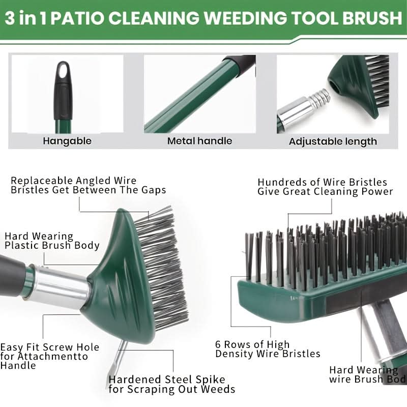 Telescopic 3-in-1 Wire Weeding Brush for Garden and Patio Cleanup