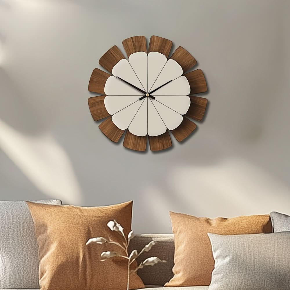 Round Wooden Wall Clock with Battery Operated Mechanism