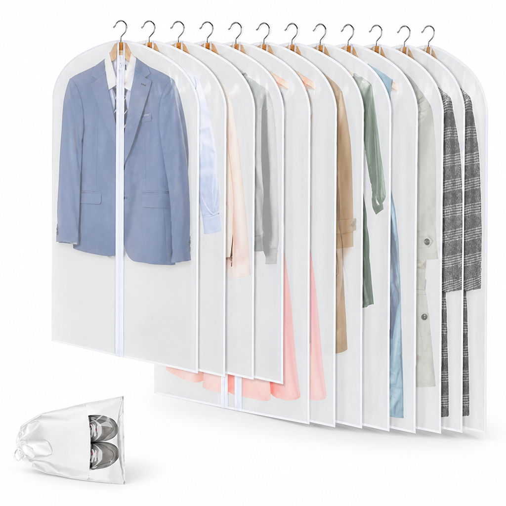 Clear Waterproof PEVA Garment Bags (12-Pack)