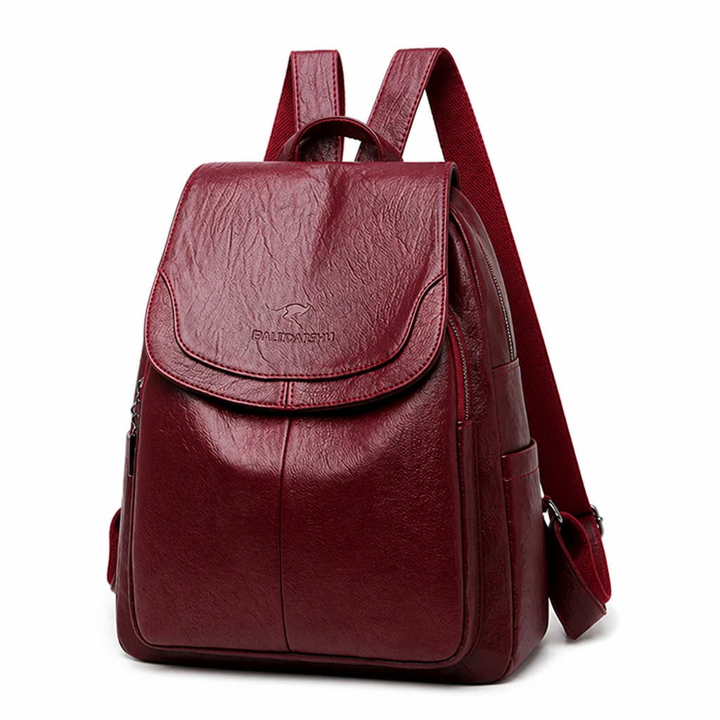 Durable Faux Leather Flap-Top Backpack