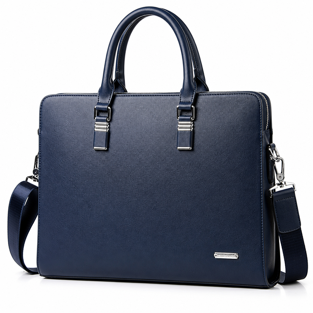 Genuine Leather Multi-Compartment Briefcase (Fits 15.6 in Laptop)