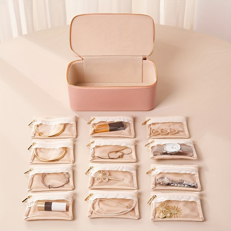Travel Jewelry Organizer with 12 Velvet Pouches – Tangle-Free Storage