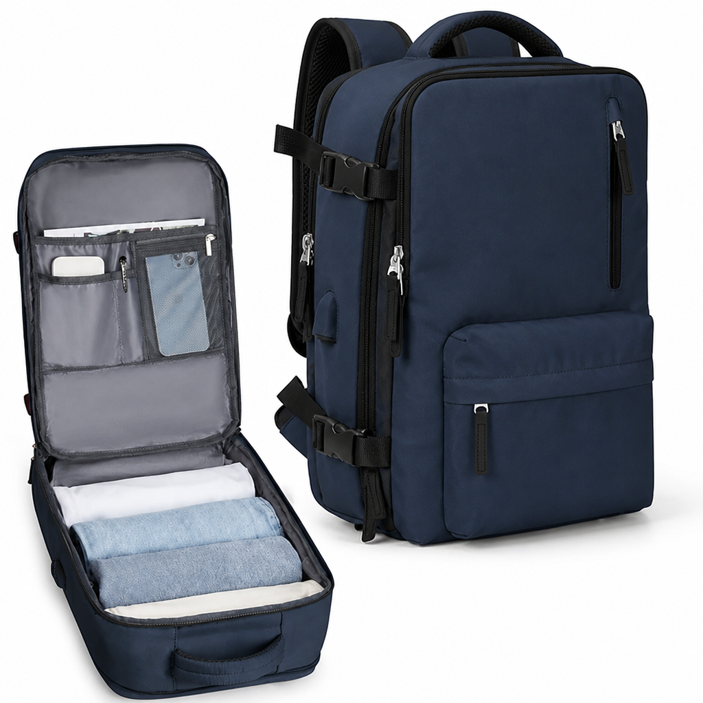 Water-Resistant Shoe Compartment & USB-Charging Travel Backpack (Fits 14-Inch Laptop)