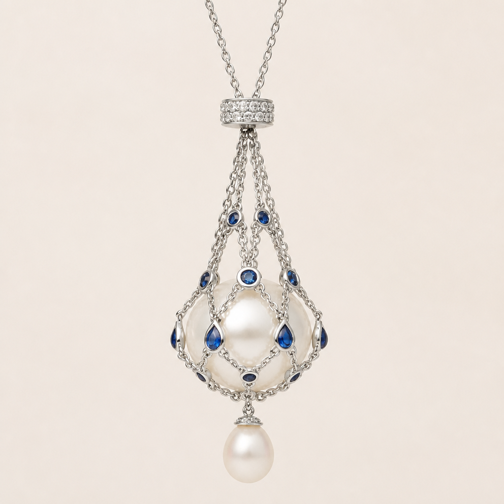 NovaLustre™ – Vintage-Inspired Caged Freshwater Pearl Lavalier Pendant Necklace