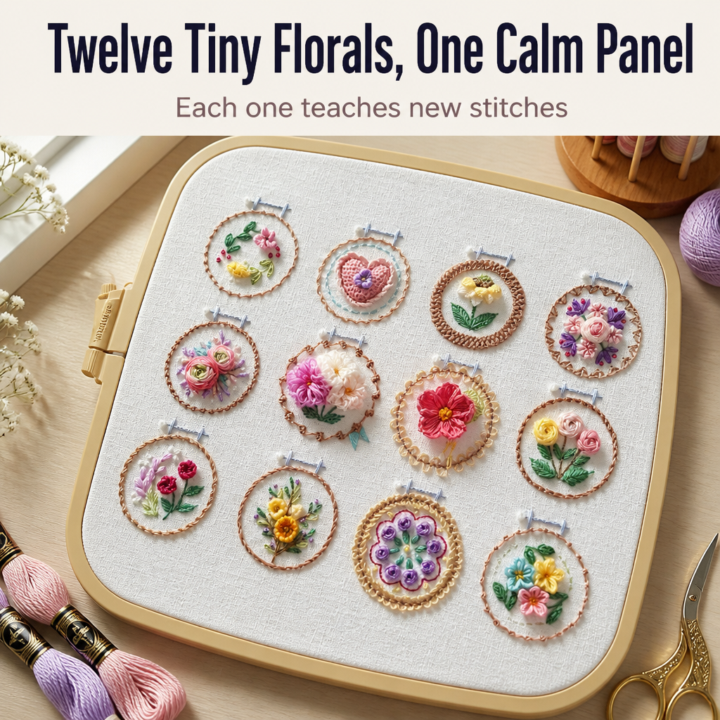FloraMuse™ — Stitch 12 Mini Florals and Learn 50 Calming Stitches at Home