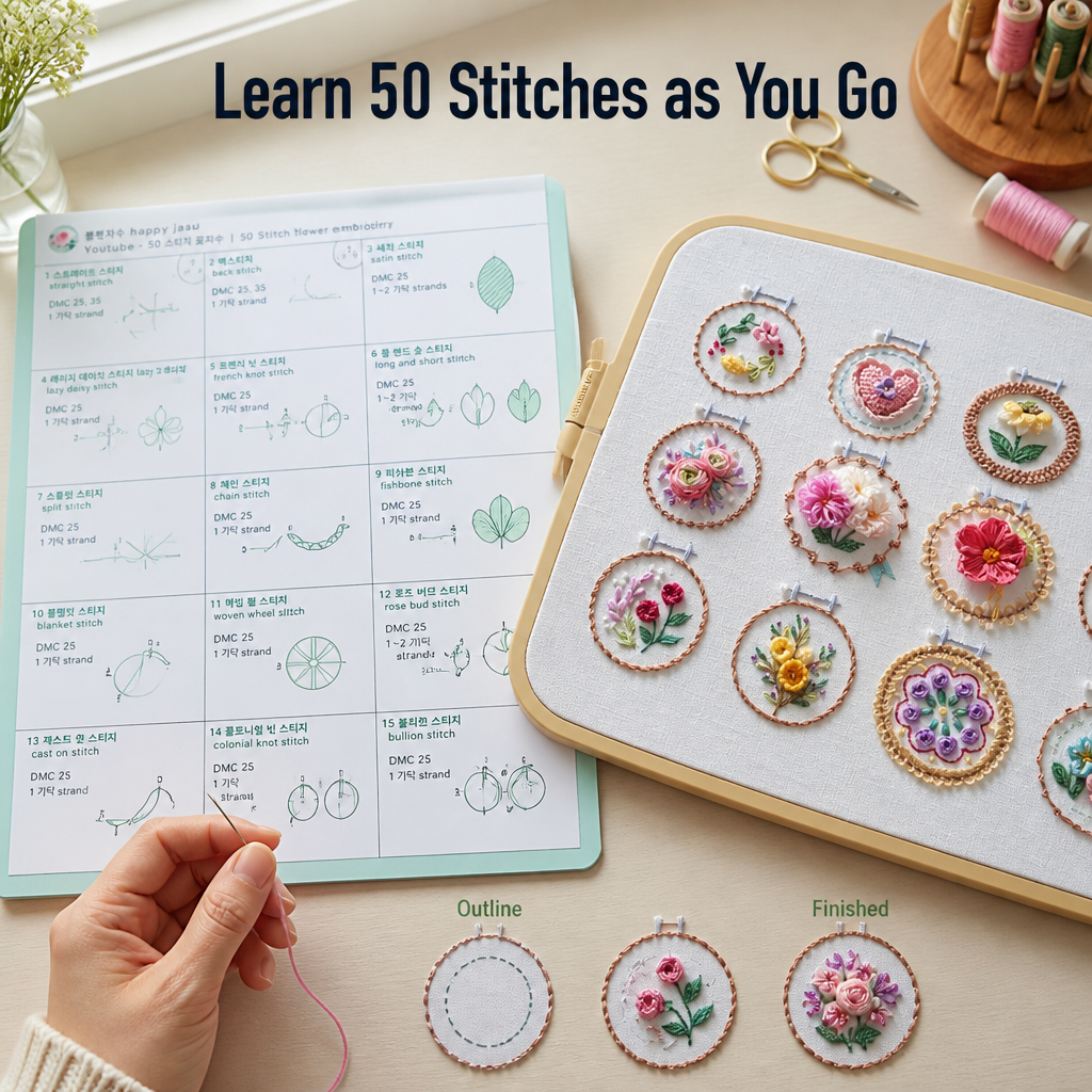 FloraMuse™ — Stitch 12 Mini Florals and Learn 50 Calming Stitches at Home